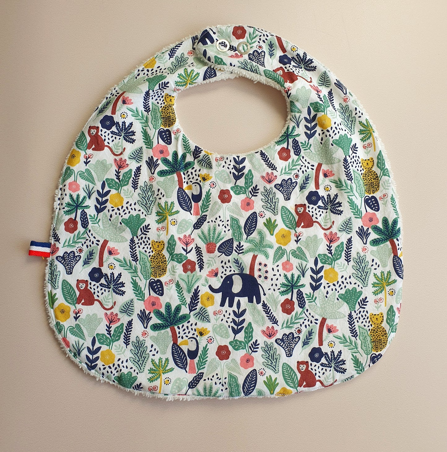 Sur mesure – Bavoir réversible col rond bébé en coton & nid d’abeille