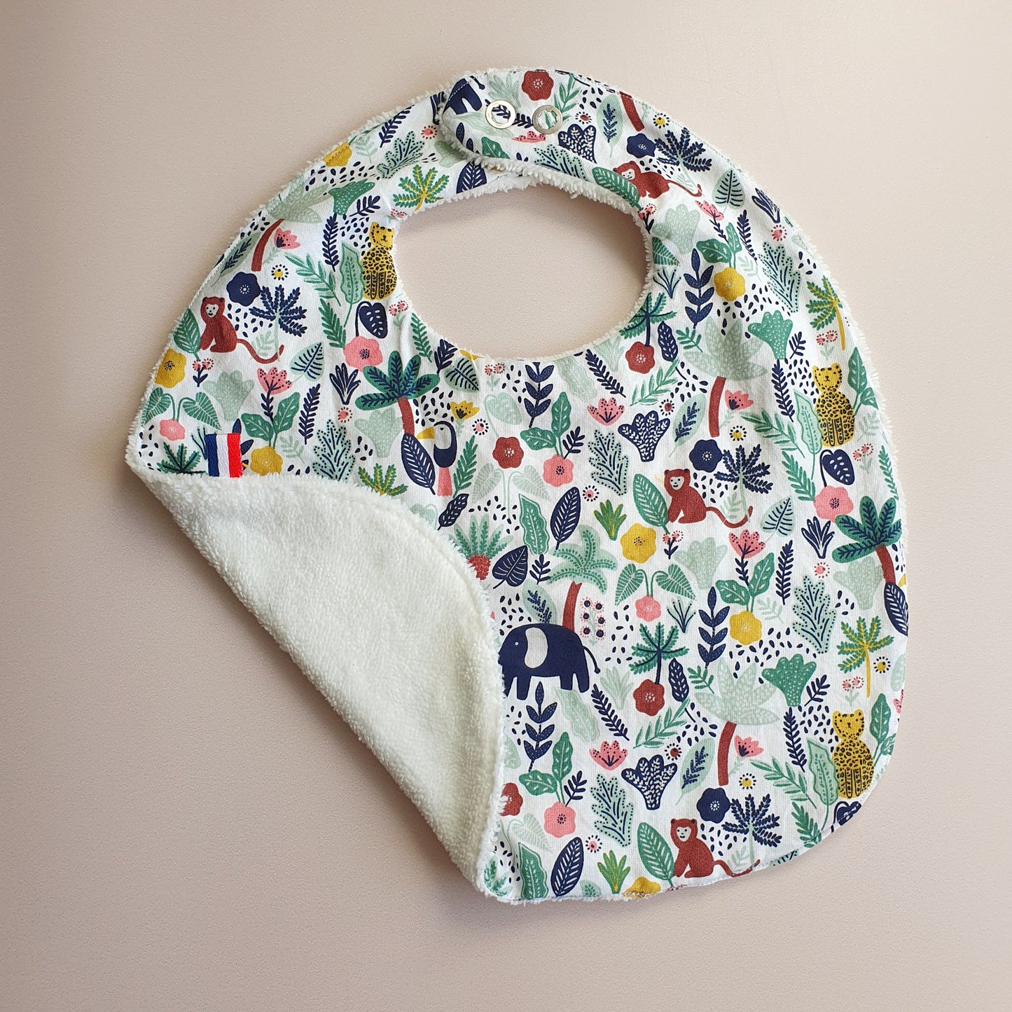 Sur mesure – Bavoir réversible col rond en coton & éponge bambou