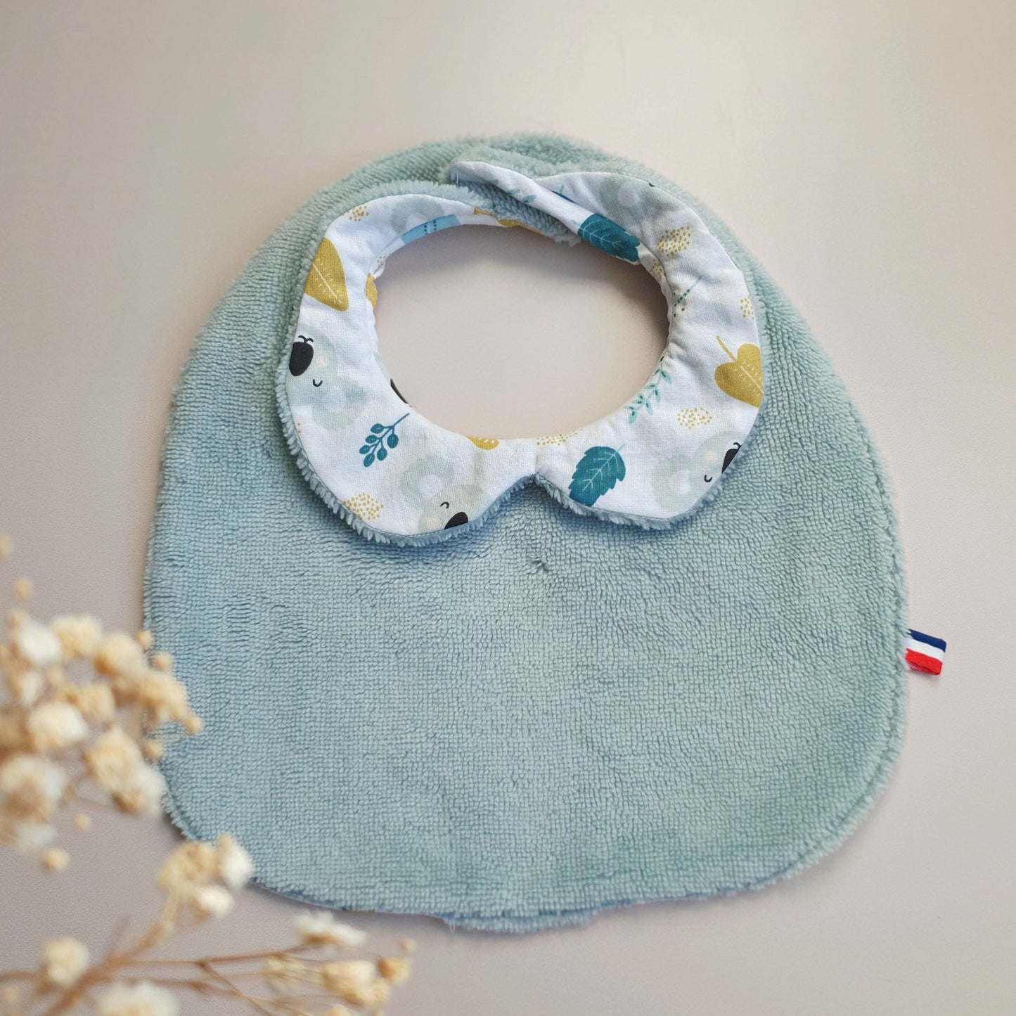 Sur mesure – Bavoir bébé réversible col Claudine en coton & éponge bambou