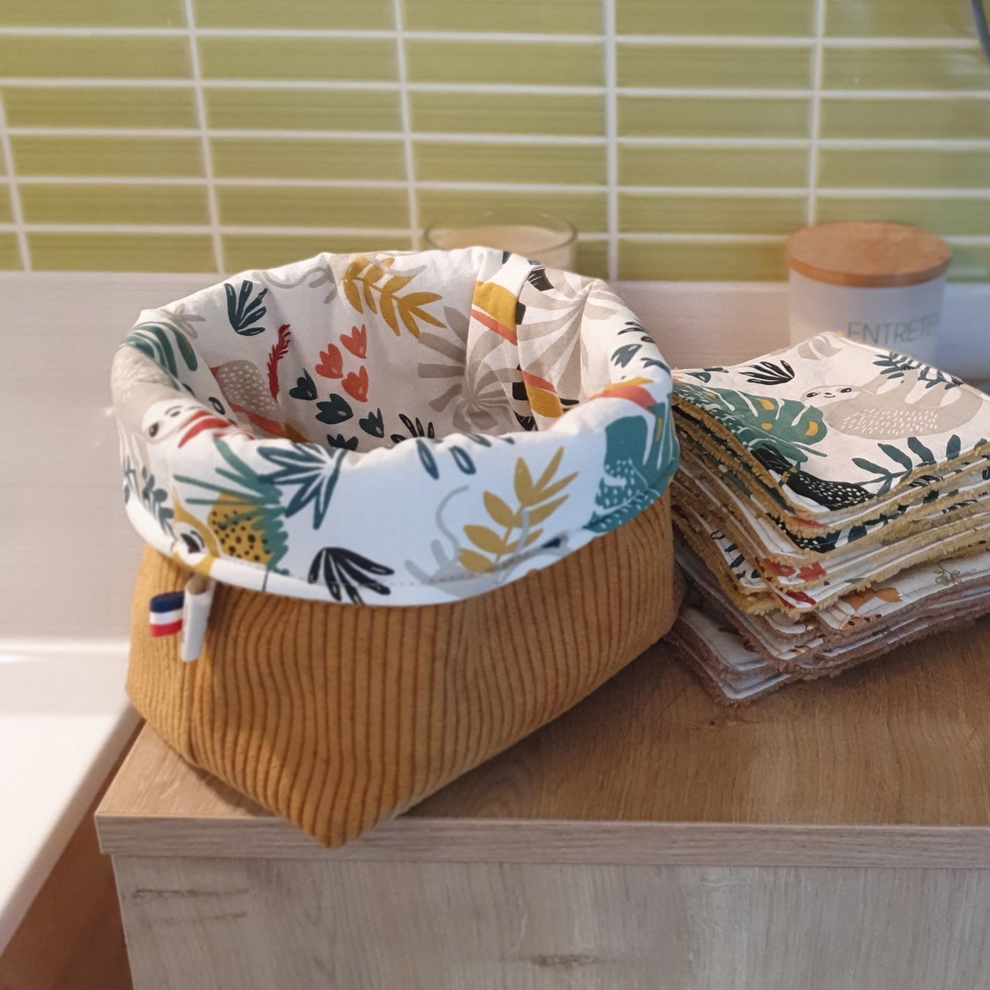 Corbeille réversible coton & velours – Rangement fait main