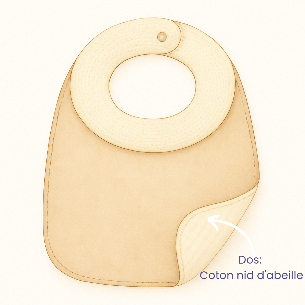 Sur mesure – Bavoir bébé réversible col rond en coton & nid d’abeille
