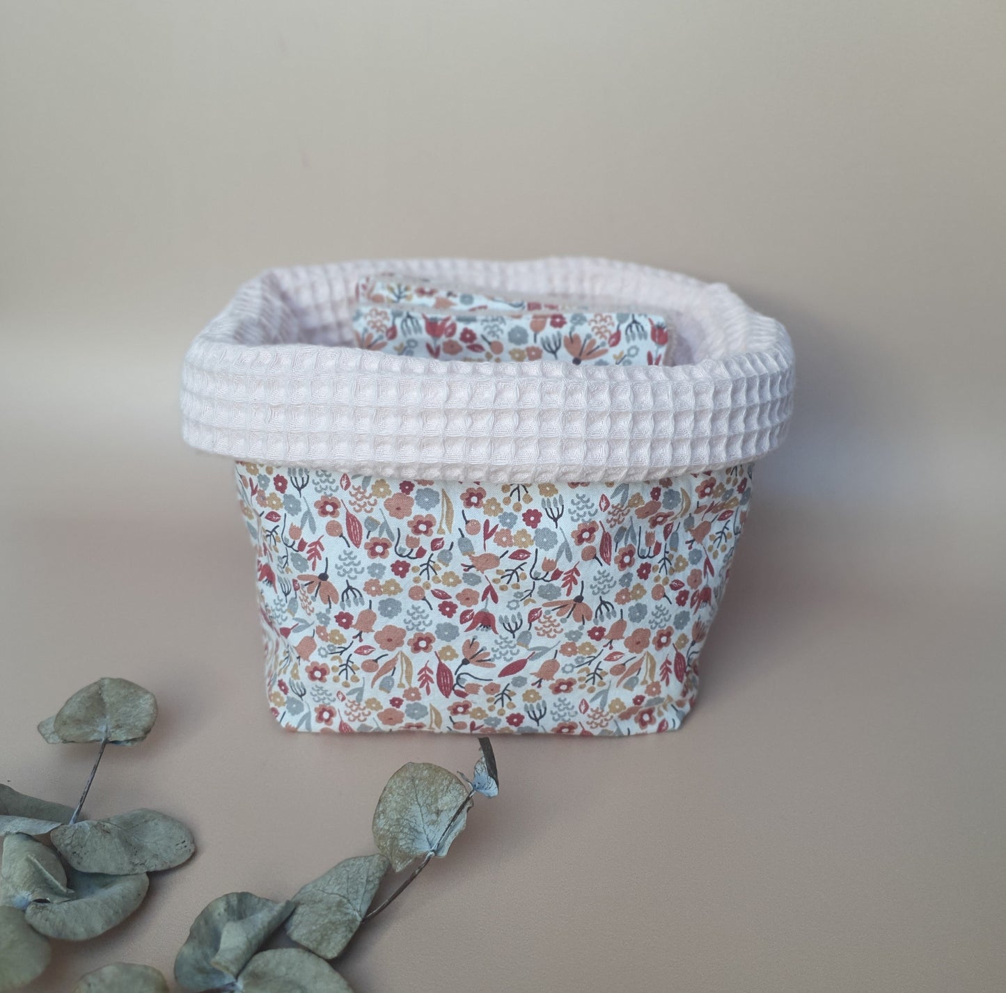 Corbeille textile "Maman" réversible – Coton nid d’abeille fait main