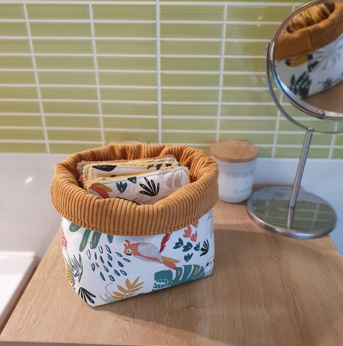 Corbeille réversible coton & velours – Rangement fait main