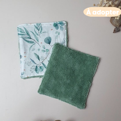 En stock – Lingette lavable eucalyptus en coton & éponge bambou réutilisable