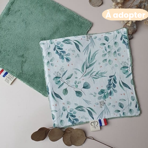 En stock – Débarbouillette coton eucalyptus & éponge bambou verte 20×20 cm