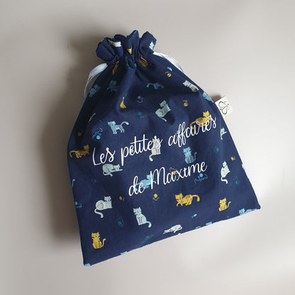 Pochon de rangement personnalisé – Coton doublé fait main