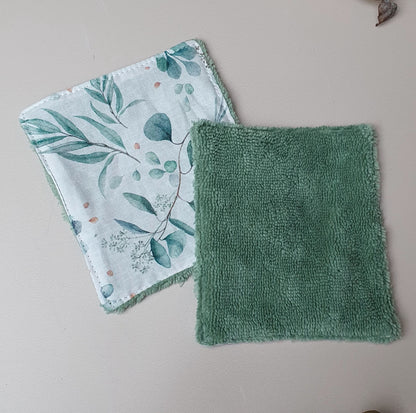 En stock – Lingette lavable eucalyptus en coton & éponge bambou réutilisable
