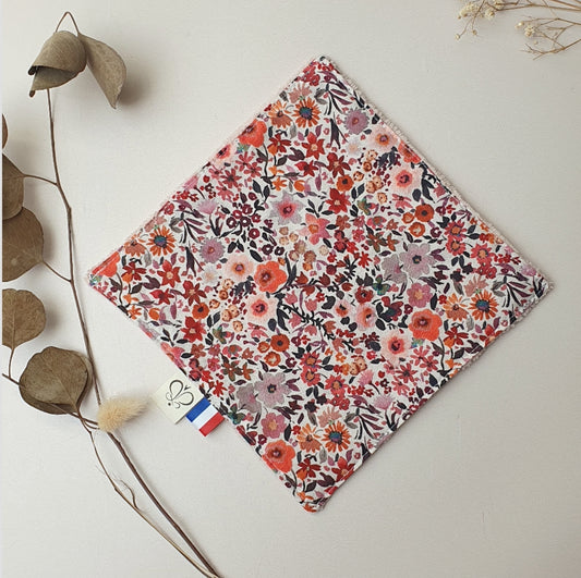 Inspiration – Serviette douce fleurie (20x20 cm) en coton & éponge bambou rose
