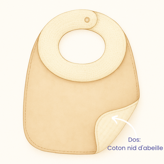 Sur mesure – Bavoir bébé réversible col rond en coton & nid d’abeille