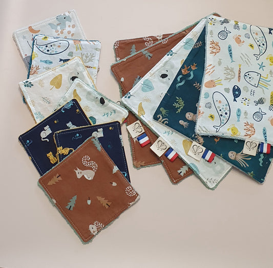 Lot serviettes & lingettes bébé – Animaux – Fin de série | Mimiz aux points