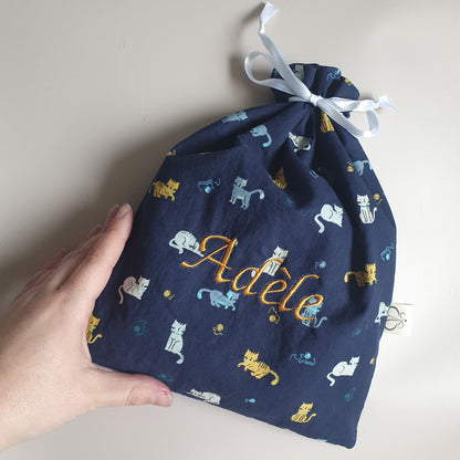 Pochon de rangement personnalisé brodé – Fait main en coton doublé