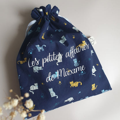 Pochon de rangement personnalisé – Coton doublé fait main