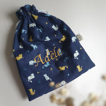 Pochon de rangement personnalisé brodé – Fait main en coton doublé
