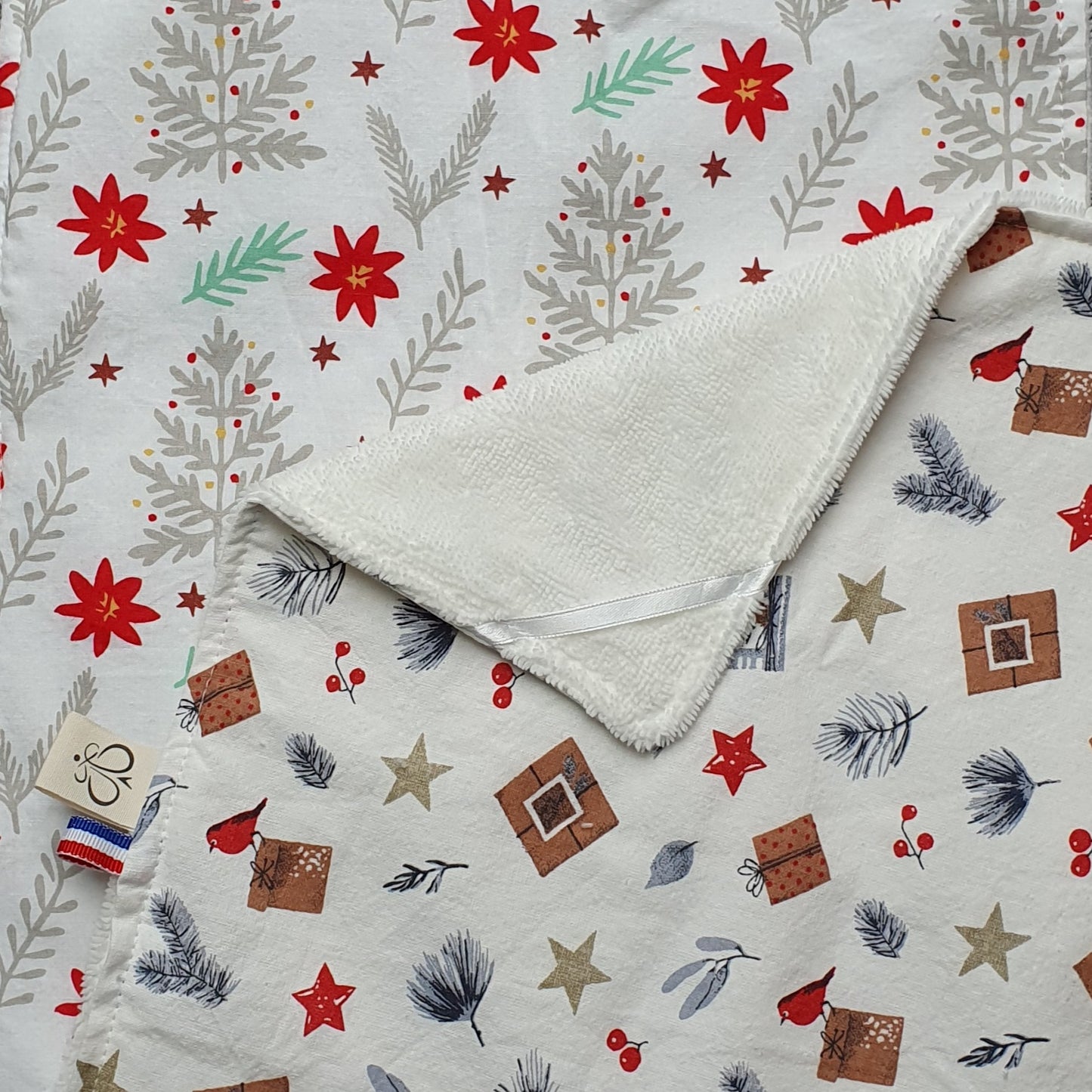 Edition limité: Serviette à mains 30x50 cm – Eponge bambou & tissu Noël | Fait main
