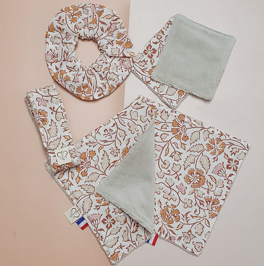 Lot Méthari fait main – Serviettes, lingettes, chouchou & bandeau soin