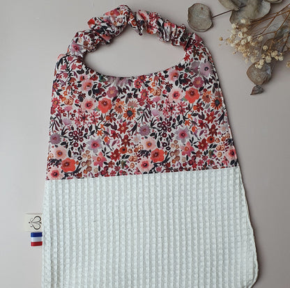 En stock – Bavoir maternelle élastique coton animaux & nid d’abeille écru – Dos imperméable