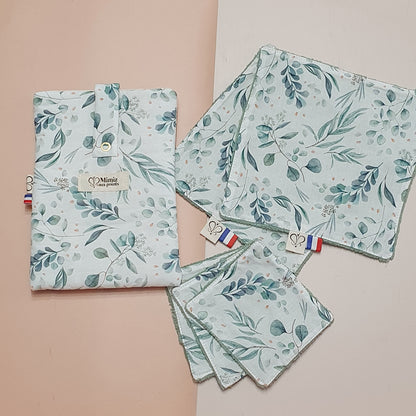 Lot Eucalyptus fait main – Housse livre poche, serviettes & lingettes