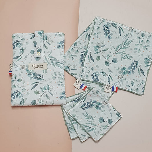 Lot Eucalyptus fait main – Housse livre poche, serviettes & lingettes