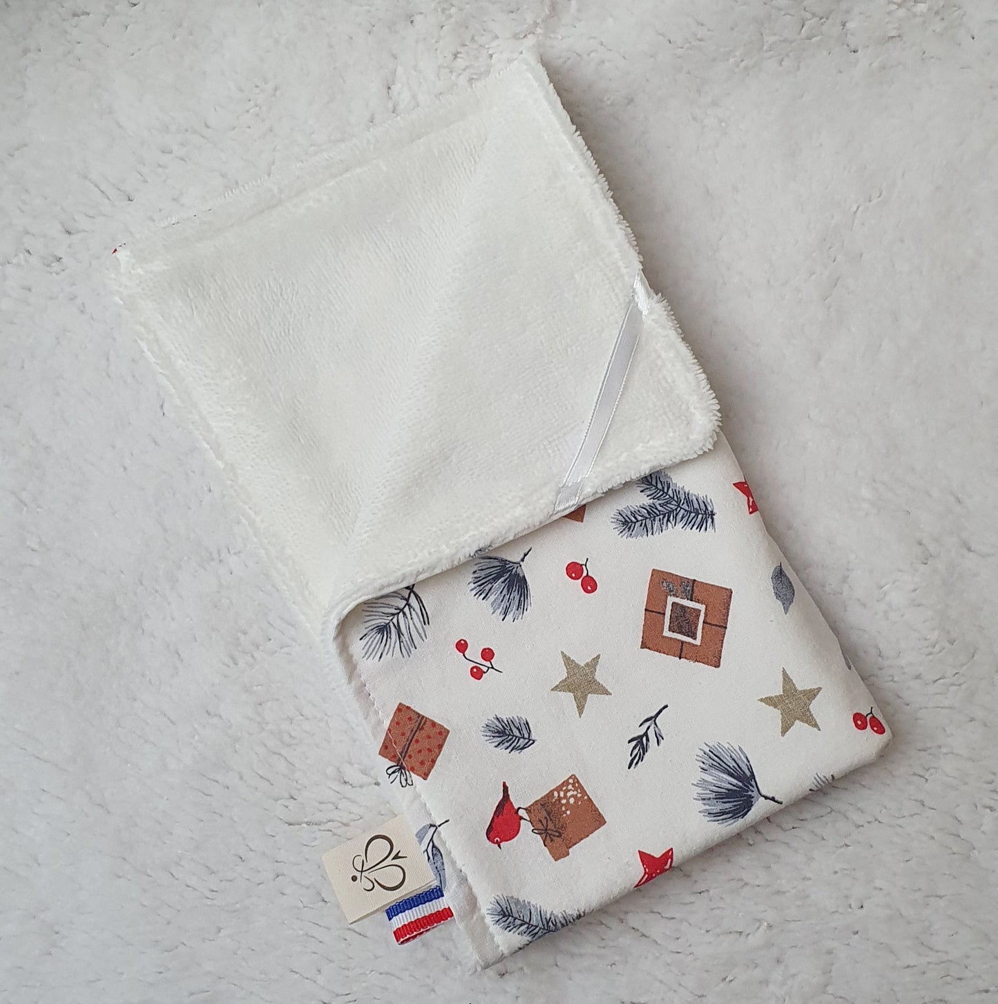 Edition limité: Serviette à mains 30x50 cm – Eponge bambou & tissu Noël | Fait main