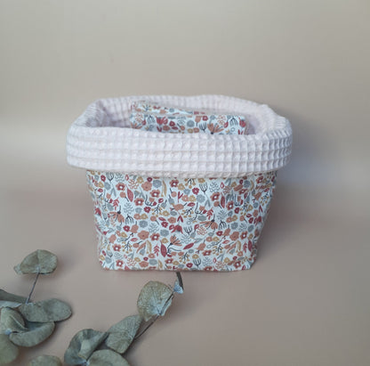 Corbeille textile "Maman" réversible – Coton nid d’abeille fait main