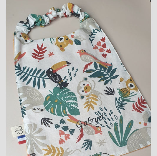 Inspiration – Bavoir maternelle élastique Jungle brodé et nid d'abeille jaune