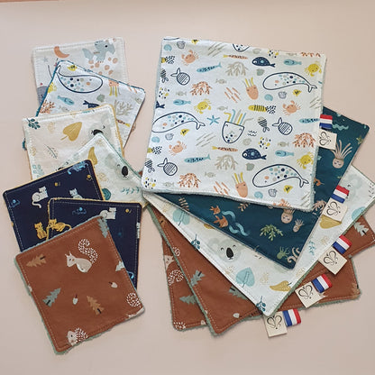 Lot serviettes & lingettes bébé – Animaux – Fin de série | Mimiz aux points